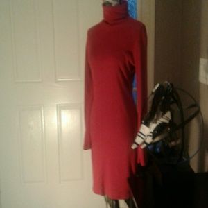 Casual cotton red turtleneck dress